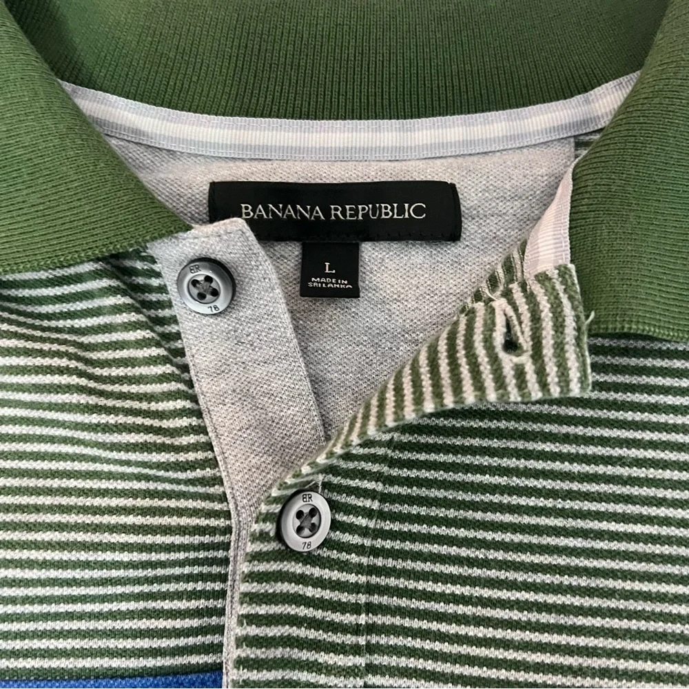 Banana Republic Men’s Polo - Green, Blue, Gray Collared Shirt Casual Classic